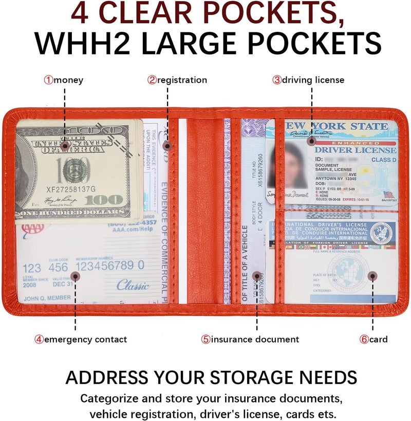 Peisicne Car Registration and Insurance Holder, Vehicle Glove Box Car Organizer with Magnetic Closure for Documents, Cards, License Car Organization, 1-Pack Orange - Image 2